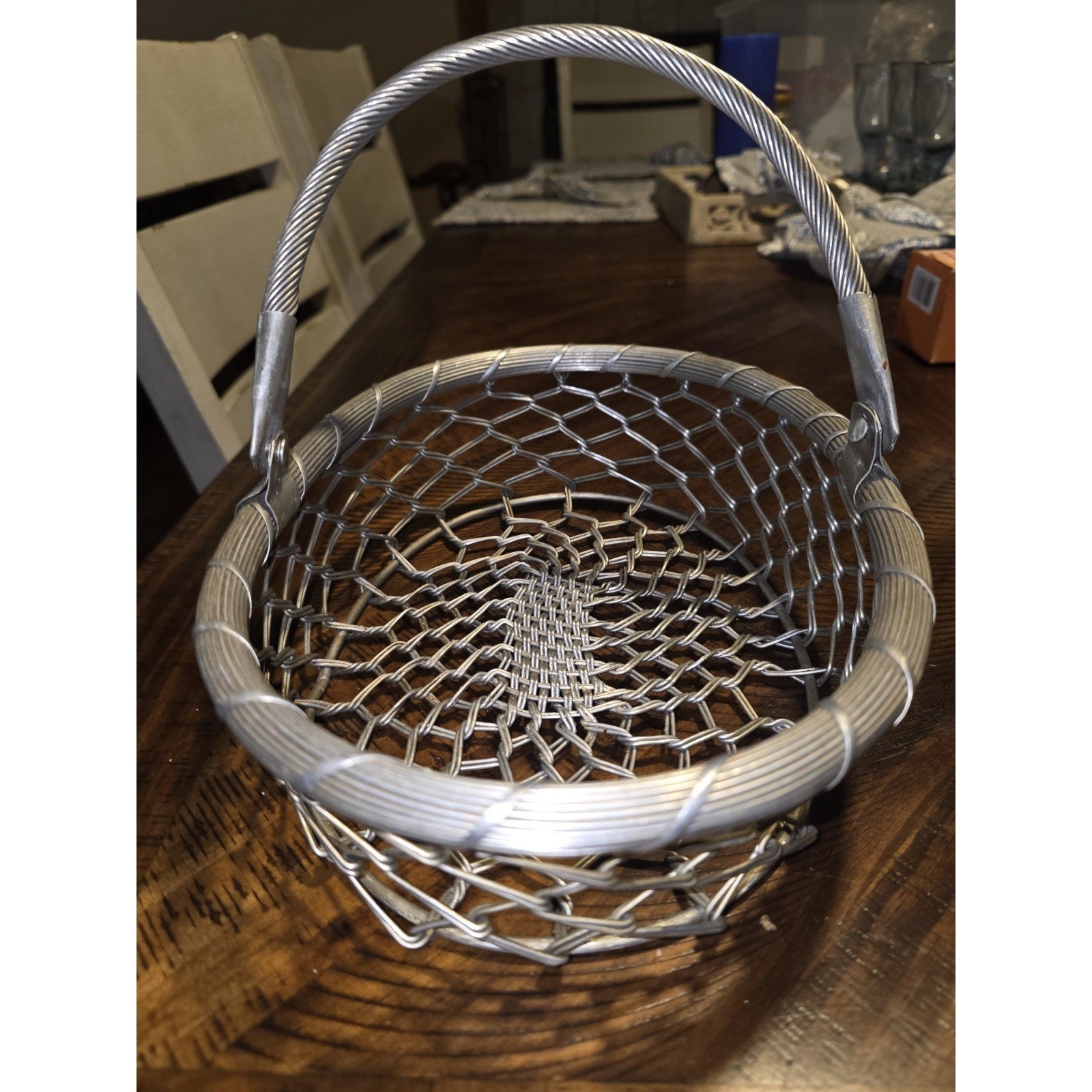 Vintage French Heavy Wire Basket Alluminum 11x8x3