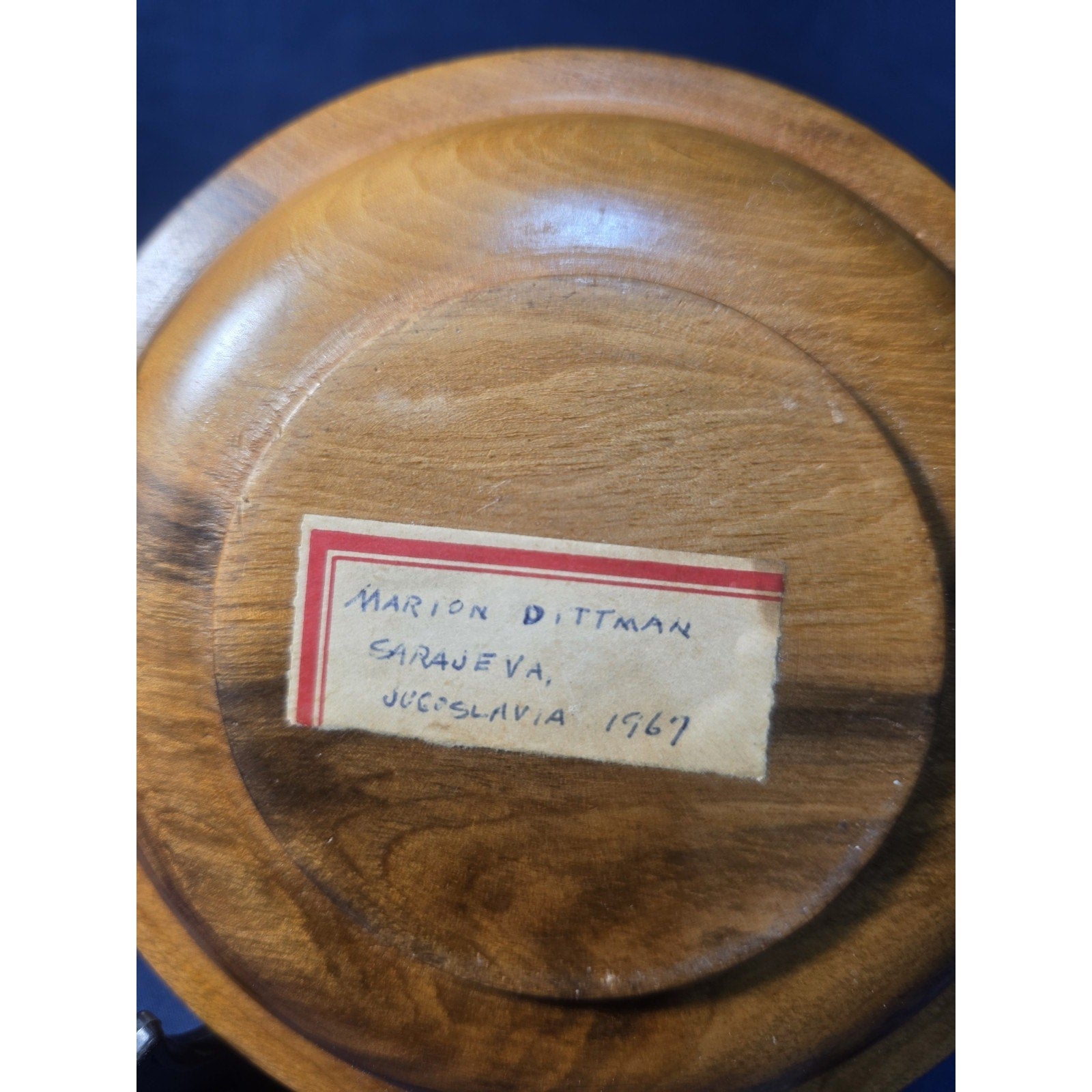 Vintage 1967 Hand-Carved Sarajevo "Konjic" Wooden Bowl with Provenance 5 5/8"