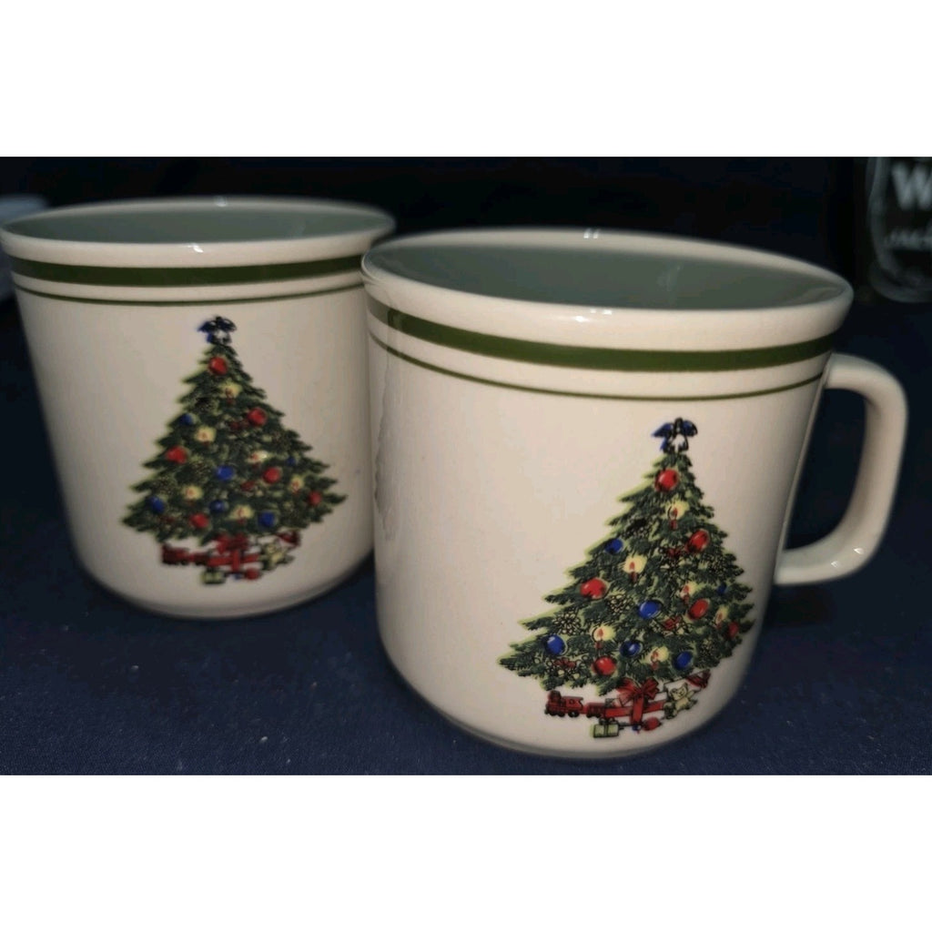 Vintage Christmas tree stoneware mugs Set Of 4 Holiday Mugs