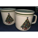 Vintage Christmas tree stoneware mugs Set Of 4 Holiday Mugs