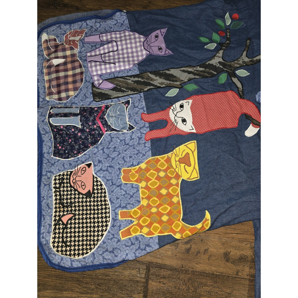 Vintage 70-80s Cat Patchwork Smock Top - XL - Boho Lagenlook Pullover