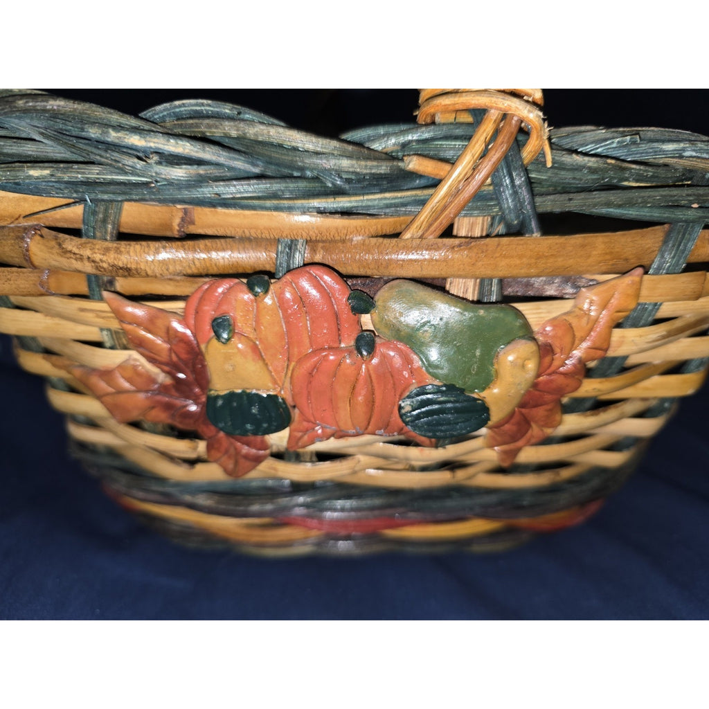 Vtg Natural Woven Fall Thanksgiving Basket - Bamboo Wicker Rattan 11 x 9 x 6
