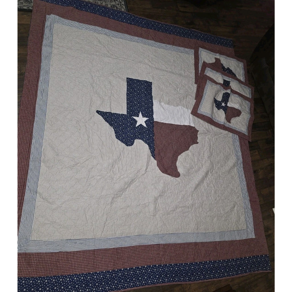 Vintage Texas Lone Star Quilt & Pillow Shams Set | Handmade Patchwork 96x80