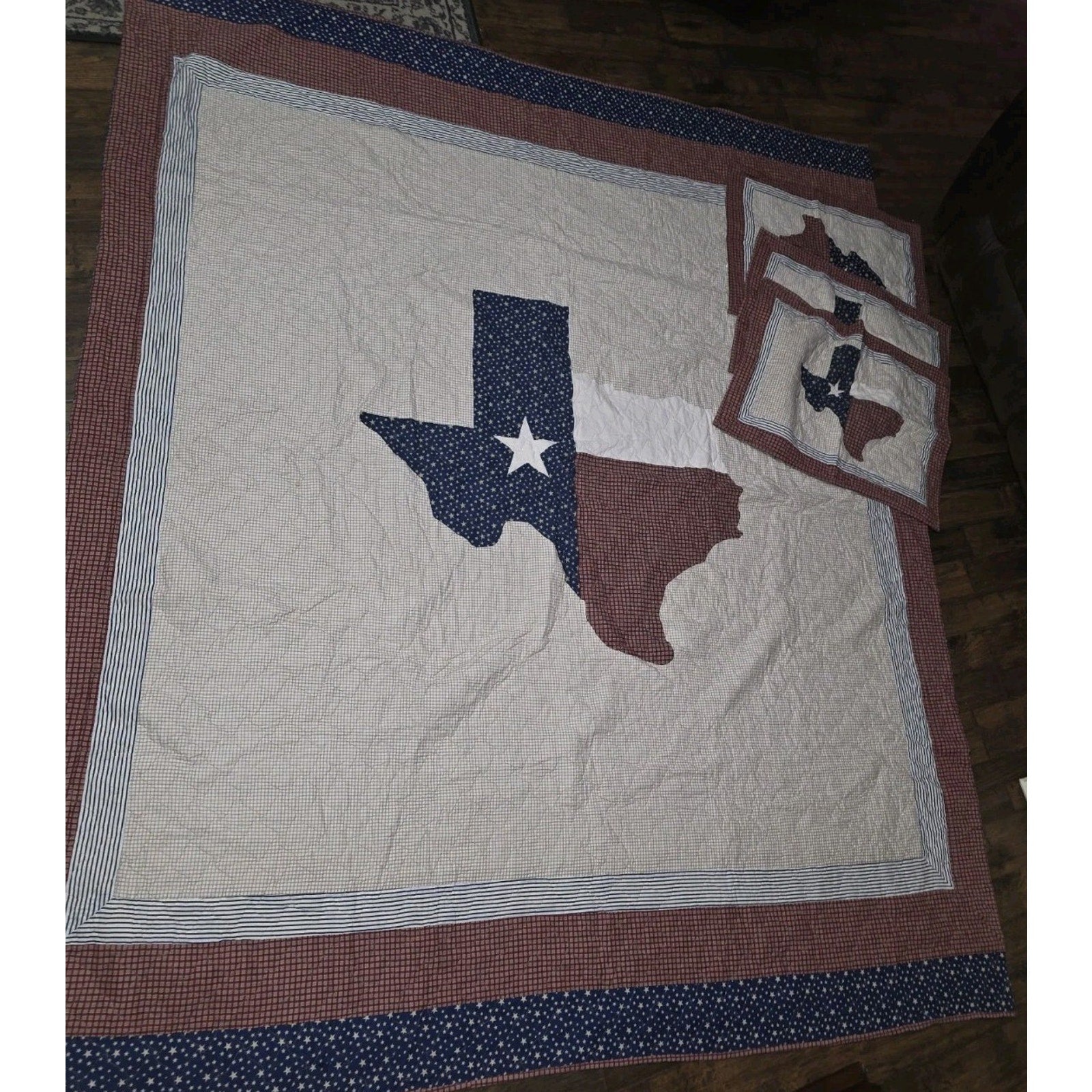 Vintage Texas Lone Star Quilt & Pillow Shams Set | Handmade Patchwork 96x80