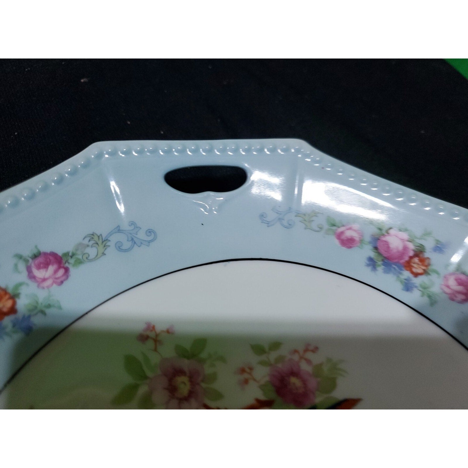 Germany PK Unity luster bird floral handled serving / Cake plate tray