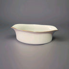 White Oval Gravy Boat with Gold Trim Made in Sri Lanka Hand Wash Recommended