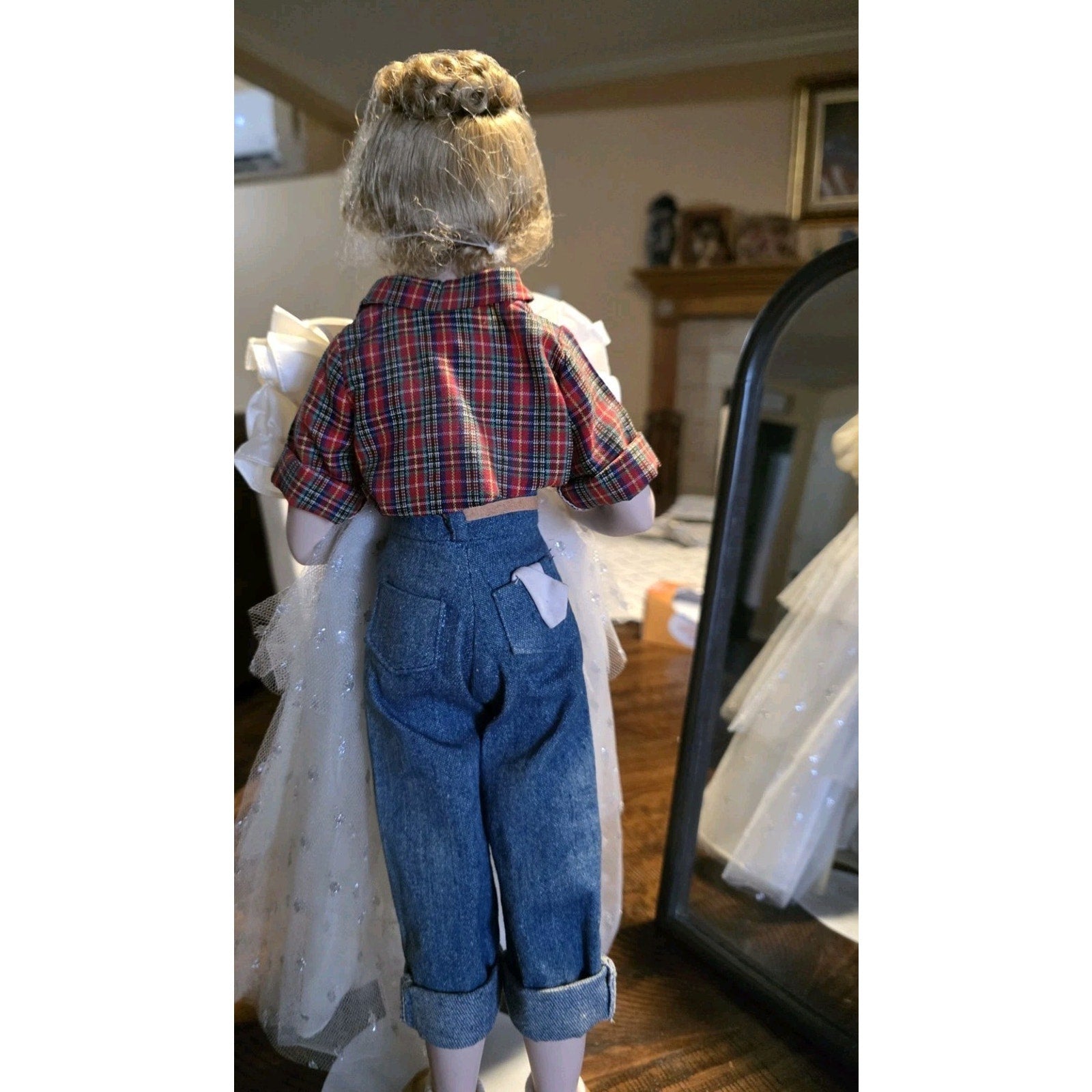 Norman Rockwell The Prom Doll 1988 Curtis Porcelain 17” w/ Dress Stand Mirror