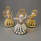 Vtg Set of 3 Beaded Safety Pin Art Angel Ornament Gold Handmade Christmas Decor