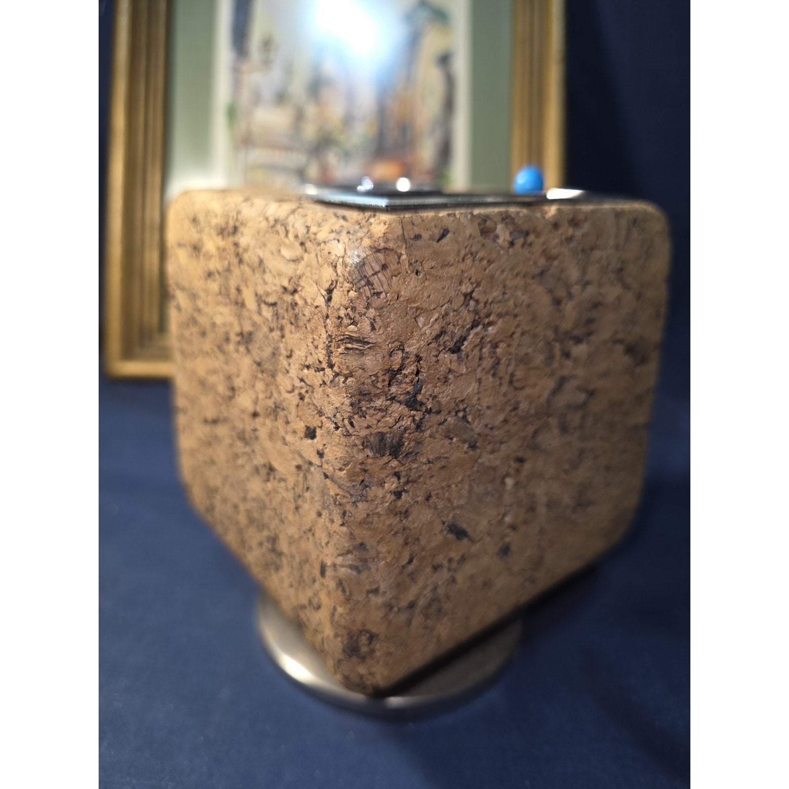 Vintage Park Sherman Rotating Cork Desk Organizer MCM Bulletin Cube Pen Holder